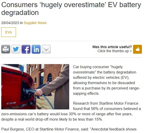 Battery Degradation in Electric Cars is less than People Expect